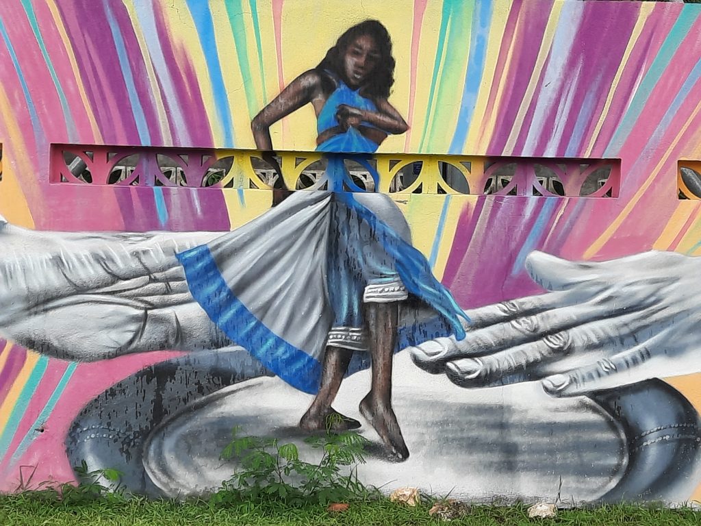 Oeuvre d'art à la maison du ka, Petit-Canal, Guadeloupe